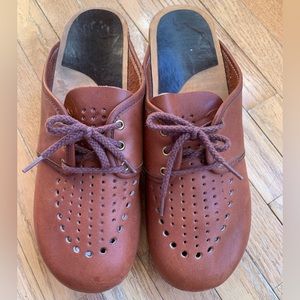 Vintage Wood and Leather Laced Clogs